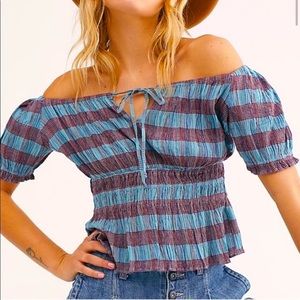Free People Vivi Cropped Puff Sleeve Top
